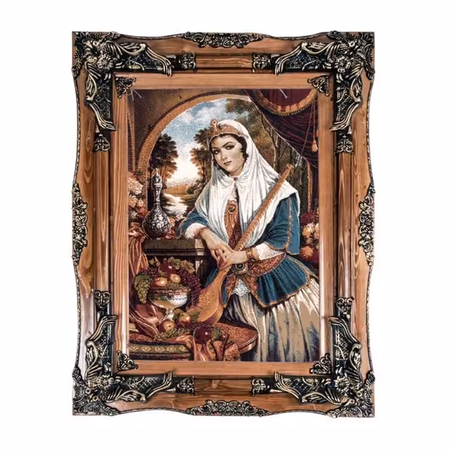 تابلو فرش ماشینی دنیای فرش طرح دختر قاجار کد 109