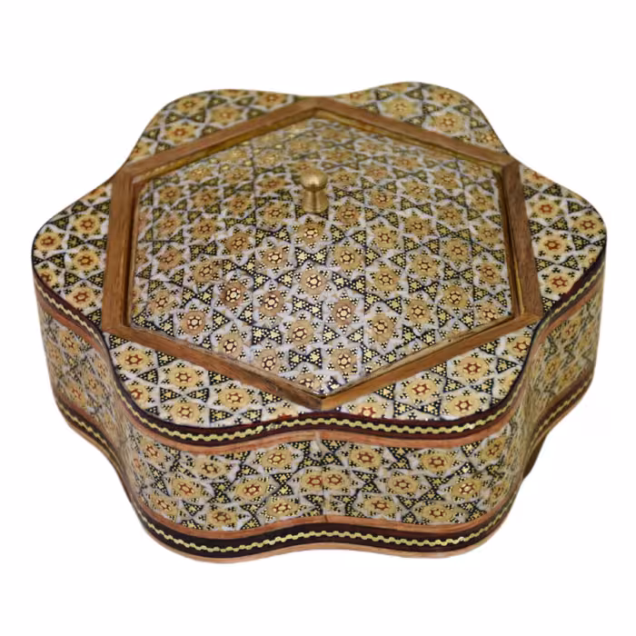 جعبه جواهرات خاتم کاری مدل شش ضلعی کد 19