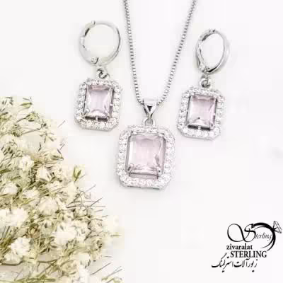 نیمست جواهری سفید با نگین صورتی کد 20088