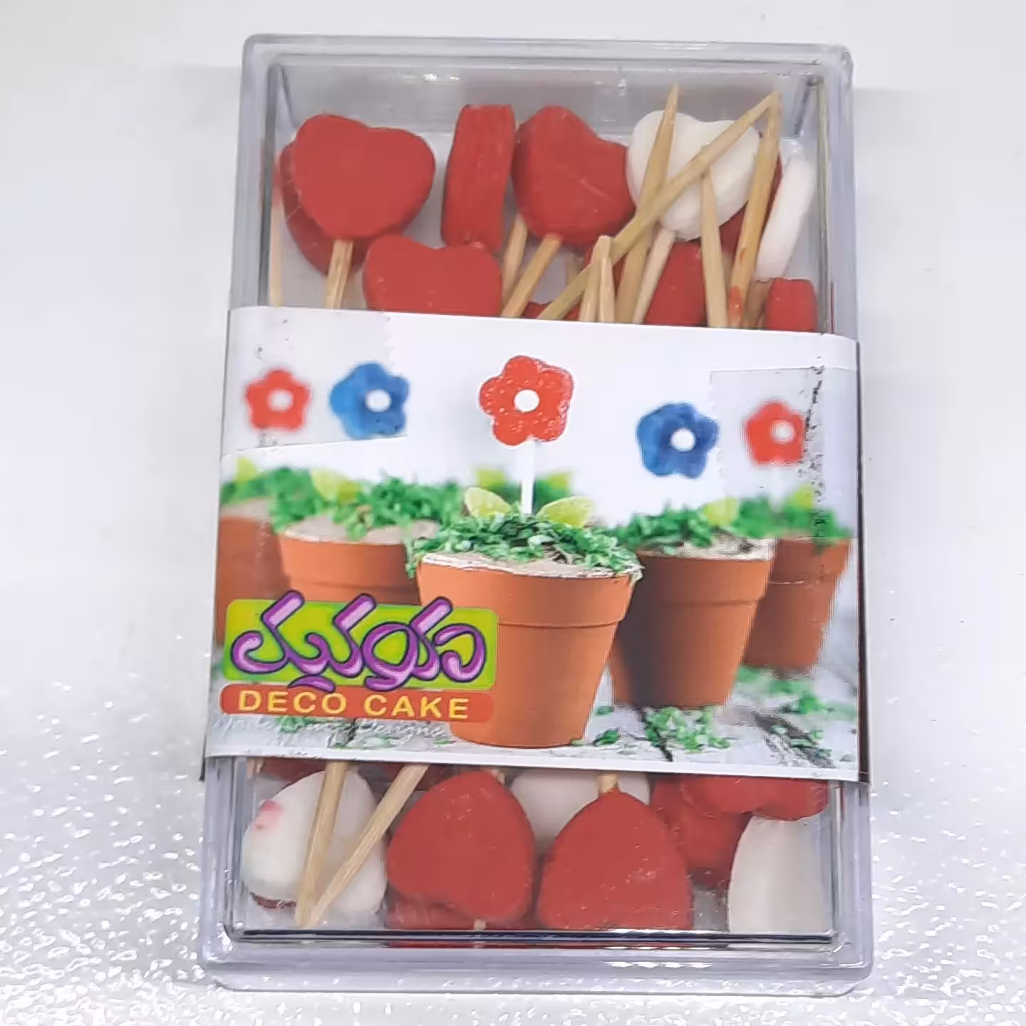 گل قند تزئینی خلالی طرح قلب قرمز و سفید