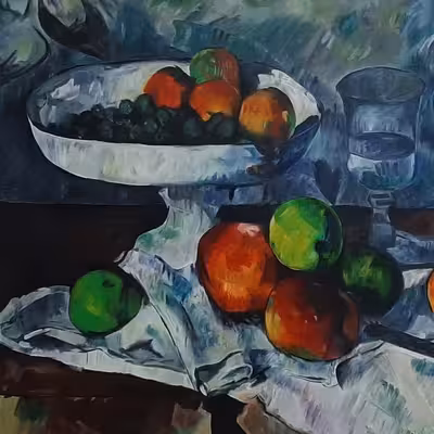 تابلو نقاشی رنگ روغن مدل ظرف میوه جام و سیب ها