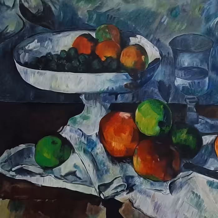 تابلو نقاشی رنگ روغن مدل ظرف میوه جام و سیب ها