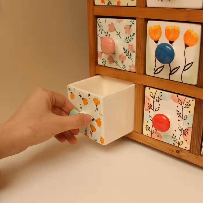 جای ادویه 12 پارچه مدل چوبی و سرامیکی