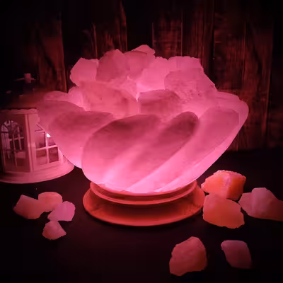 آباژور سنگ نمک مدل کاسه هلال دار ستاره ای پایه چوبی کد 401