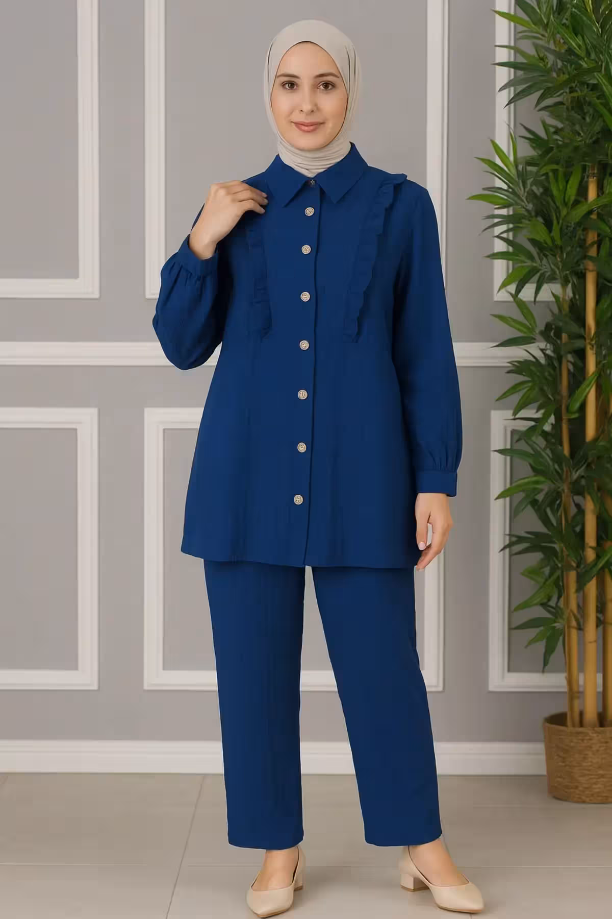 ست بالا و پایین با کمربند چین‌دار - 9139