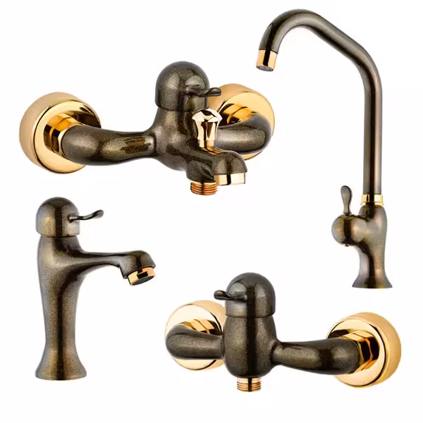 ست شیرآلات کاویان مدل تیدا زیتونی طلایی