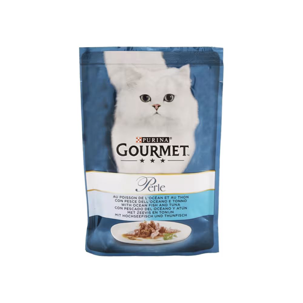 پوچ گربه گورمت با طعم ماهی اقیانوس و ماهی تن وزن 85 گرم