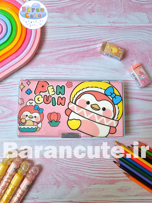 جامدادی کتابی مگنتی بزرگ دو طرفه طرح پنگوئن کیوت