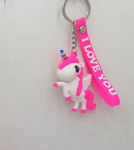 آویز سرکلیدی سلیکونی پونی سفید و صورتی بزرگ (12 عددی)