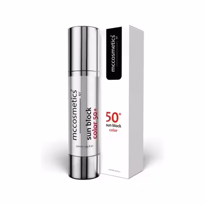 کرم ضد آفتاب سان بلاک کالر sun block Color SPF50 برند ام سی کازمتیک mccosmetic حجم 50ml