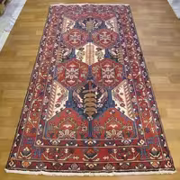 فرش دستباف چادگان بختيار طرح قابي سایز پرده ای رنگ زمینه الوان رنگ حاشیه لاكي کد 39360