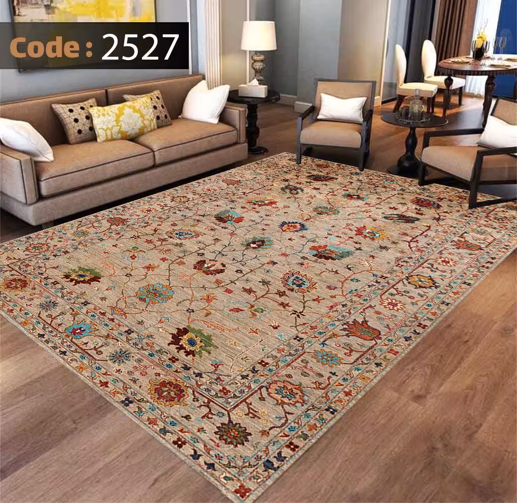 کاورفرش روفرشی دورکشدار گوشه لیفه ای لاکی ، آبی و متنوع کد 2527