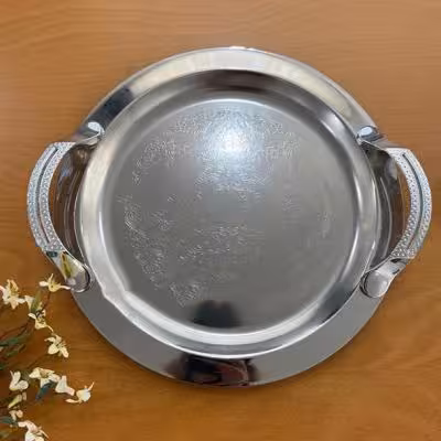 سینی گرد استیل طرح دار