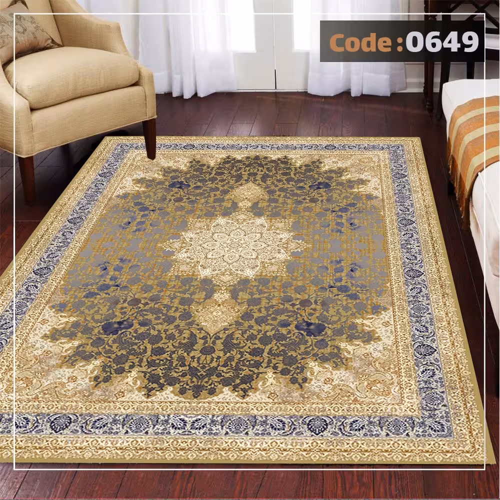 کاورفرش روفرشی دورکشدار گوشه لیفه ای کرم  قهوه ای کد 0649