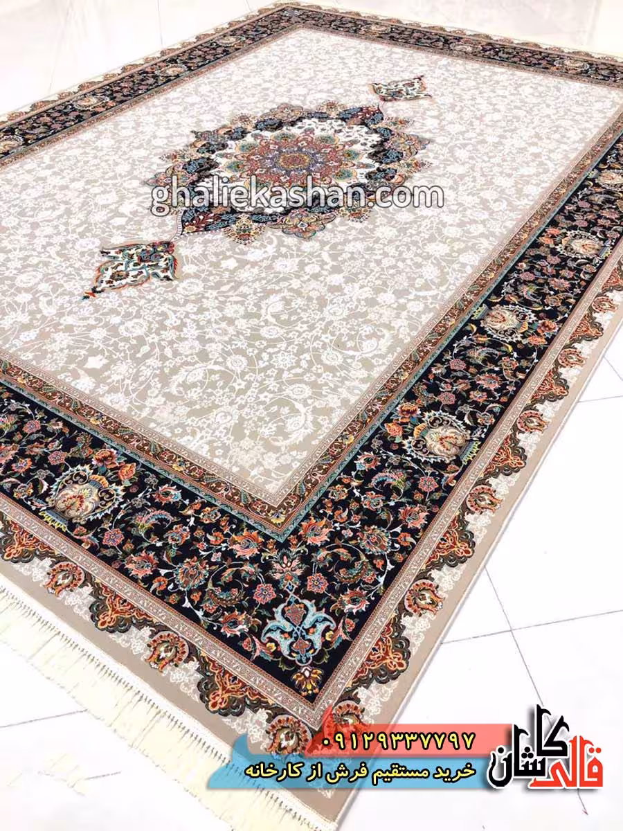 فرش 1000 شانه طرح بهرنگ زمینه فیلی کاشان