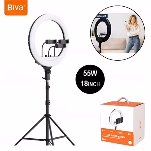 رینگ لایت بیوا  مدل Biva RL-02 55W  سایز 18 اینچ   همراه با سه پایهارسال رایگانBiva Ring Light Model Biva RL-02 55W Size 18 Inch   Comes with Tripod