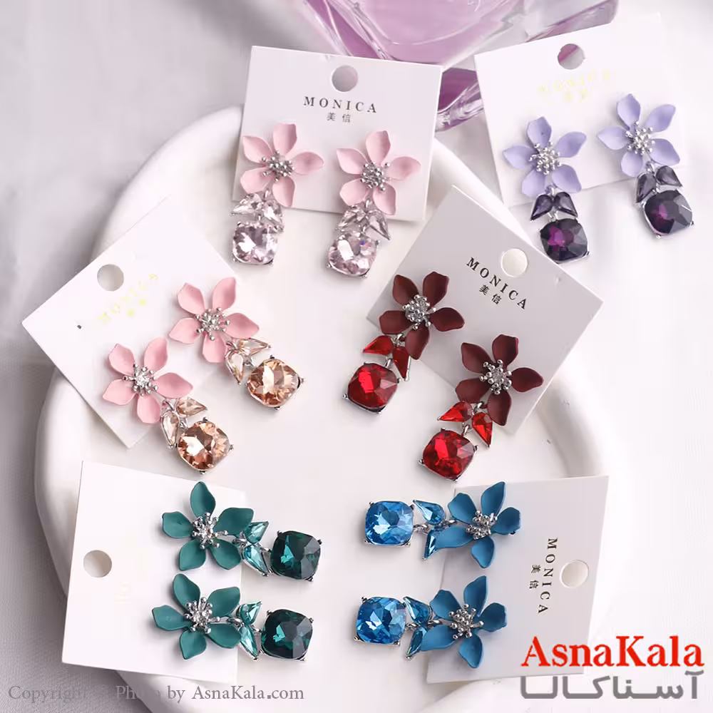 گوشواره آویز زنانه مدل گل نگینی استیل 316 کد GSH15609W
