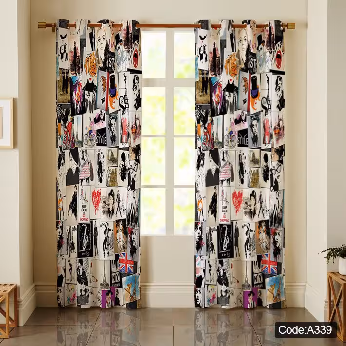 پرده پانچی مخمل چاپی دخترانه کد 339