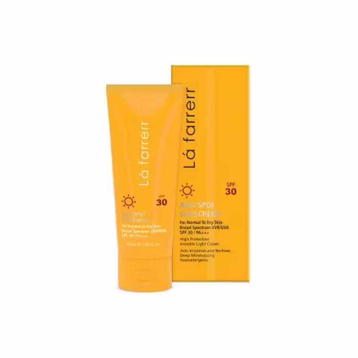 کرم ضد آفتاب و ضد لک بی رنگ لافارر SPF30 پوست خشک