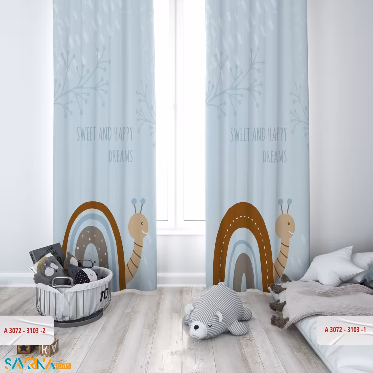 پرده پنلی بچگانه طرح حلزون خوشحال کد A3071