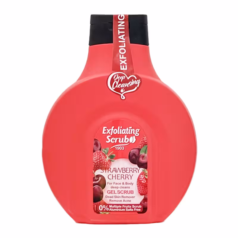 اسکراب روشن کننده صورت و بدن Exefoliating Serub رایحه توت فرنگی و گیلاس حجم 500ml