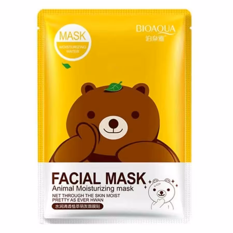 ماسک ورقه ای فانتزی خرسی میشا سفید کننده جای جوش و آکنه را کمرنگ کرده سفید کننده است حاوی عصاره چای سبز 

