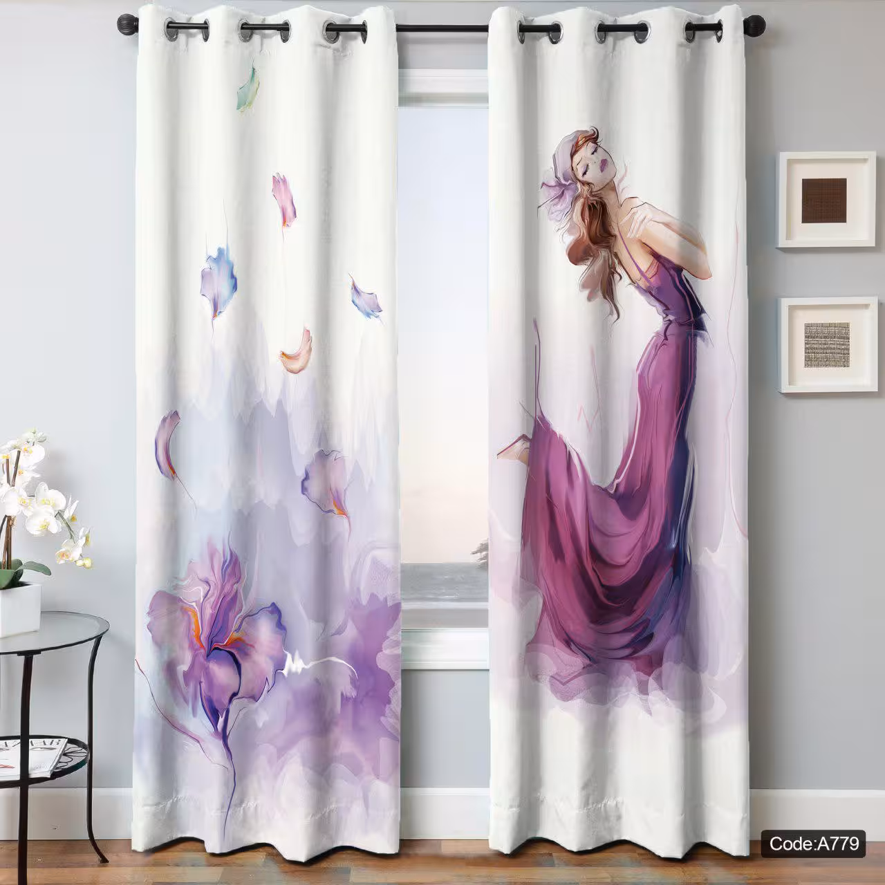 پرده پانچی چاپی کد A779   یک پنل حریر پانچی رایگان