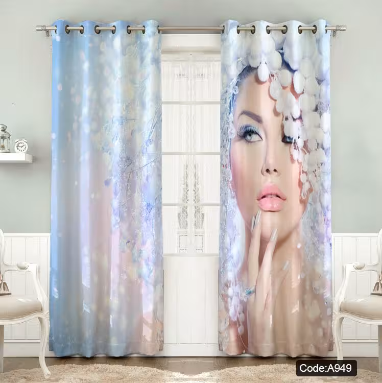 پرده پانچی مخمل چاپی دخترانه کد 949