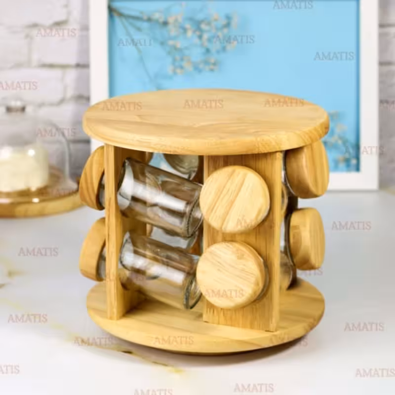 ست جا ادویه چوبی گردان 8 تایی ( صفحه گرد ) کد 99081 از برند لونارابروود