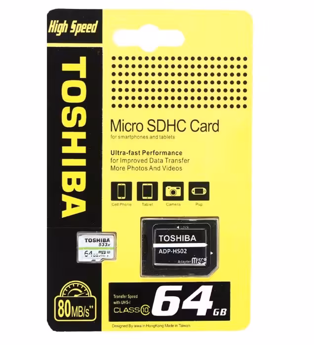 کارت حافظه توشیبا میکرو اس دی اچ سی مدل ADP-HS02 کلاس 10 با سرعت 80 مگابایت در ثانیه به همراه آداپتور ظرفیت 64 گیگابایت