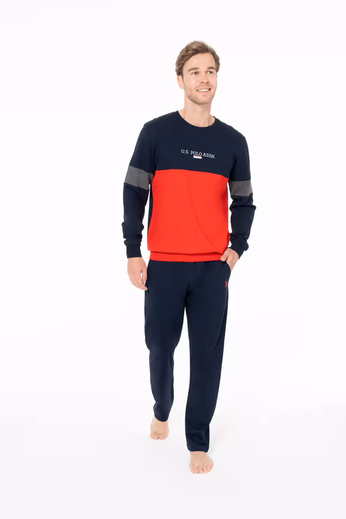 ست پیژامه مردانه بلوک رنگ پنبه 100 ٪ مردان مجموعه لباس خواب آبی U.S. Polo Assn.
