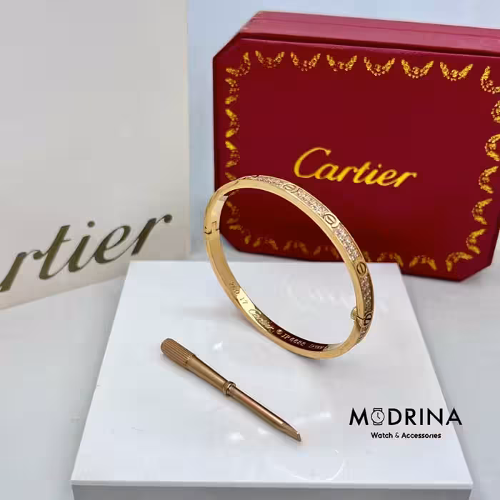 دسبتند لاو کارتیه فول نگین رزگلد سایز 17 Cartier