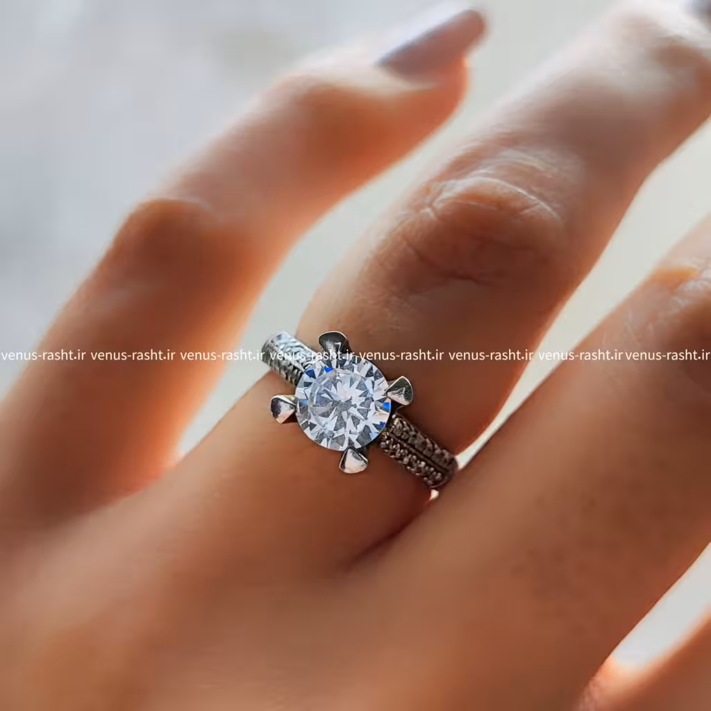 انگشتر نقره سولیتر زنانه مناسب نامزدی کد 1699