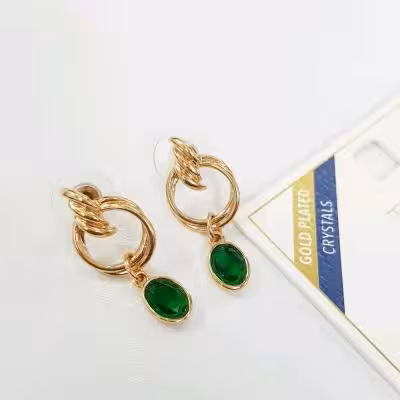 گوشواره آبکاری طلا آویز کریستال سواروسکی سبز ، کار فوق‌العاده حرفه ای