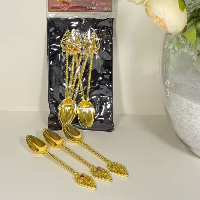قاشق چای خوری طلایی نگین دار