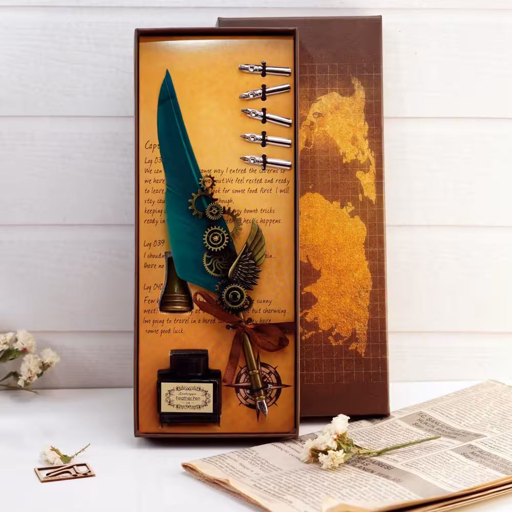 قلم پر ست کالیگرافی چرخ دنده ای تکی Calligraphy set feather pen Gear