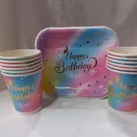 تم تولد لیوان و بشقاب تم رنگین کمان جدید(پک 12عددی)