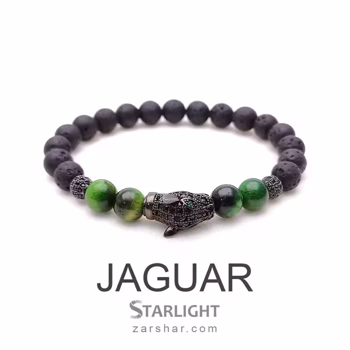 دستبند سنگ طبیعی تایگر و لاوا با سواروسکی JAGUAR استارلایت