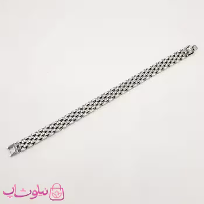 دستبند مردانه زنانه استیل طرح رولکس نقره ای کد 360