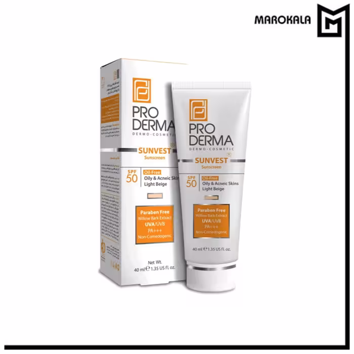 کرم ضدآفتاب فاقد چربی SPF50% رنگی پرودرما مدل پوست چرب حجم 40 میلی لیتر(قیمت خرید عمده 213.000 تومان)