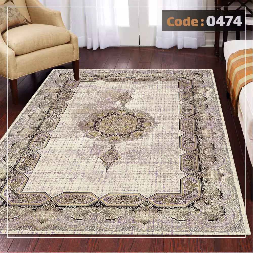 کاورفرش روفرشی دورکشدار گوشه لیفه ای کرم  قهوه ای کد 0474