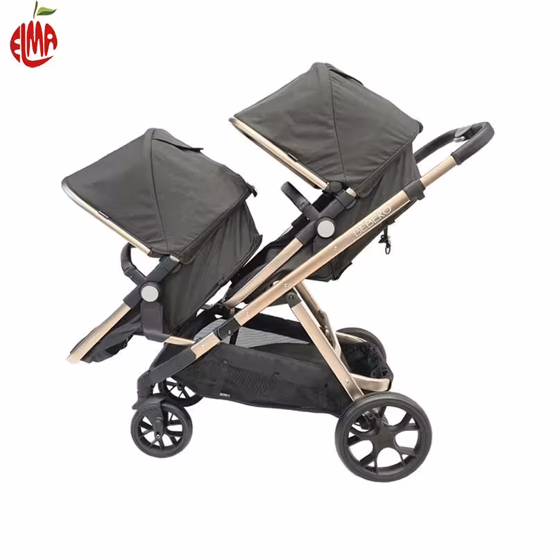 کالسکه دوقلو Bebeko ببکو مشکی با بدنه نقره ای مدل Ellery Twin