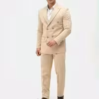 کت و شلوار دبل برست دیپلمات مردانه پارچه عالیجناب کرم رنگ از سایز 46تا