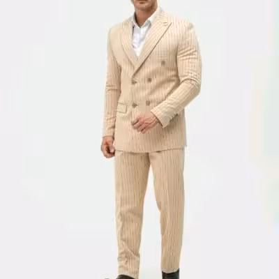 کت و شلوار دبل برست دیپلمات مردانه پارچه عالیجناب کرم رنگ از سایز 46تا