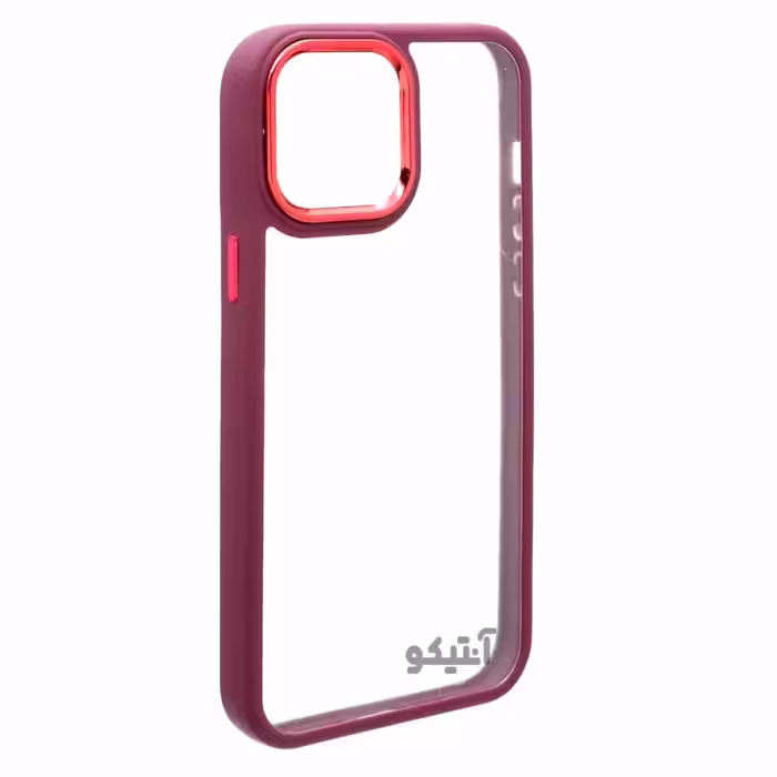 قاب Iron شفاف لنز متال مناسب برای iPhone12 Pro Max-زرشکی
