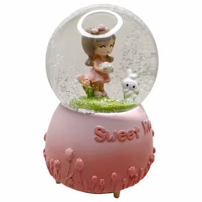 گوی موزیکال مدل پمپی Sweet Life طرح دختر مهربون و خرگوش کوچولو کد PA8