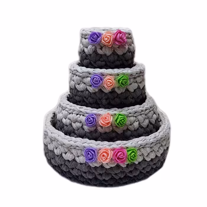 سبد قلاب بافی تریکو طرح کجراه کد 01 مجموعه 4 عددی