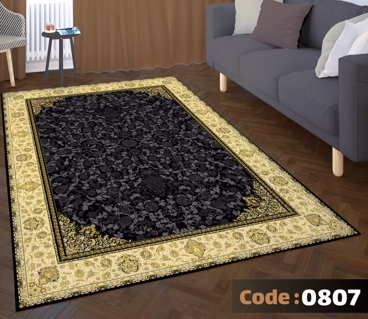 کاورفرش روفرشی دورکشدار گوشه لیفه ای لاکی ، آبی و متنوع کد 0807