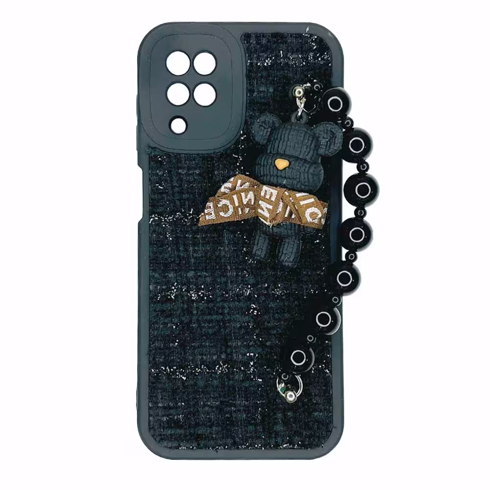 قاب گوشی Galaxy A12 سامسونگ همراه با دستبند مرواریدی و آویز خرسی