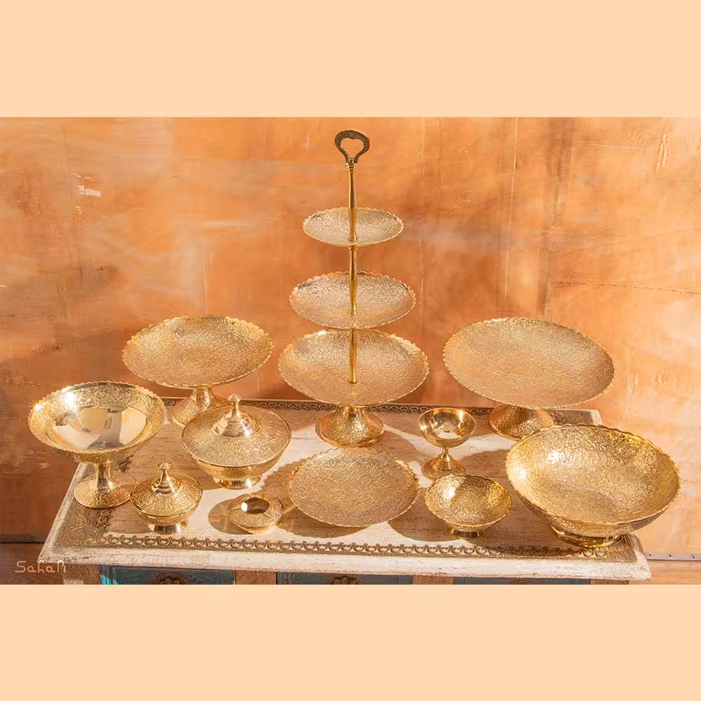 ست کامل 26 پارچه برنجی طرح انگور رنگ طلایی کد 355